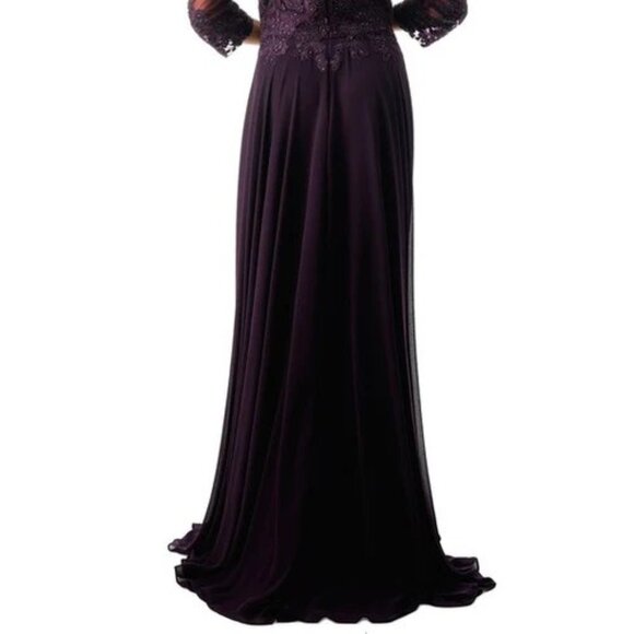 New A-Line Formal Floral Lace Embellished MOB Maxi Gown w/ 3/4 Sleeves TC M2758Q - Picture 8 of 8